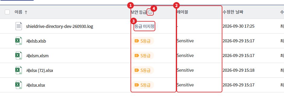 파일 목록 보안 등급·레이블 열